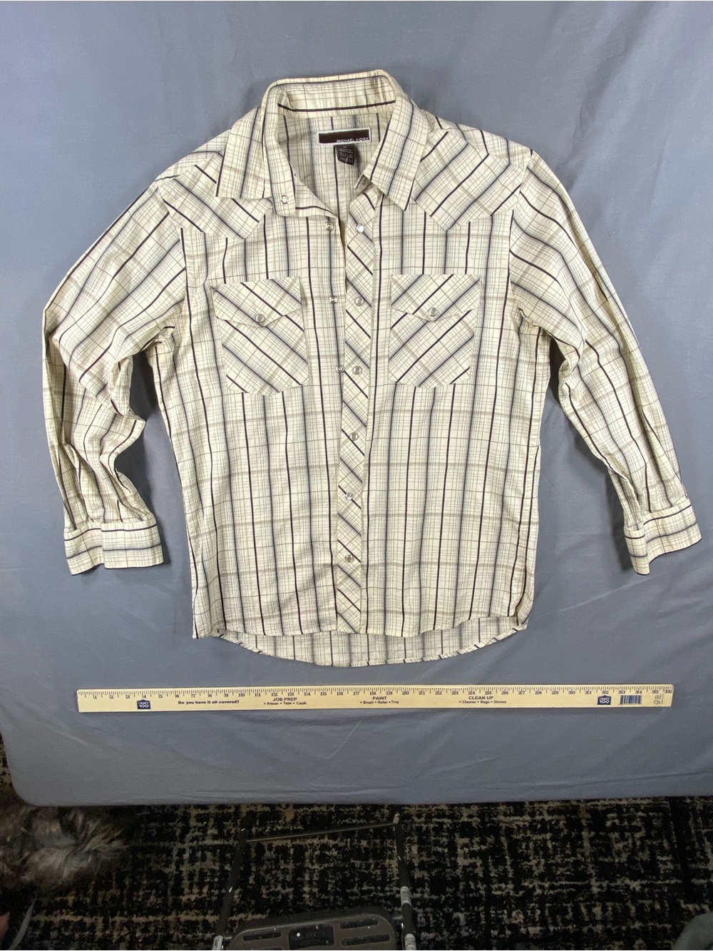 Michael Kors Men's Plaid Button-Up Western Shirt - Cream/Brown/black